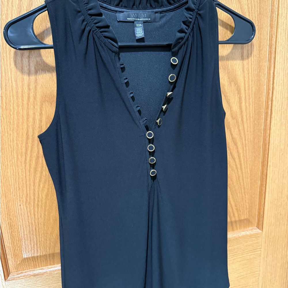 White House Black Market Black Ruched Sleeveless Blouse